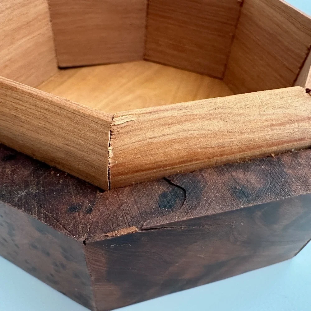 Burr Walnut Hexagon Jewelry Box Trinket Vintage Classic